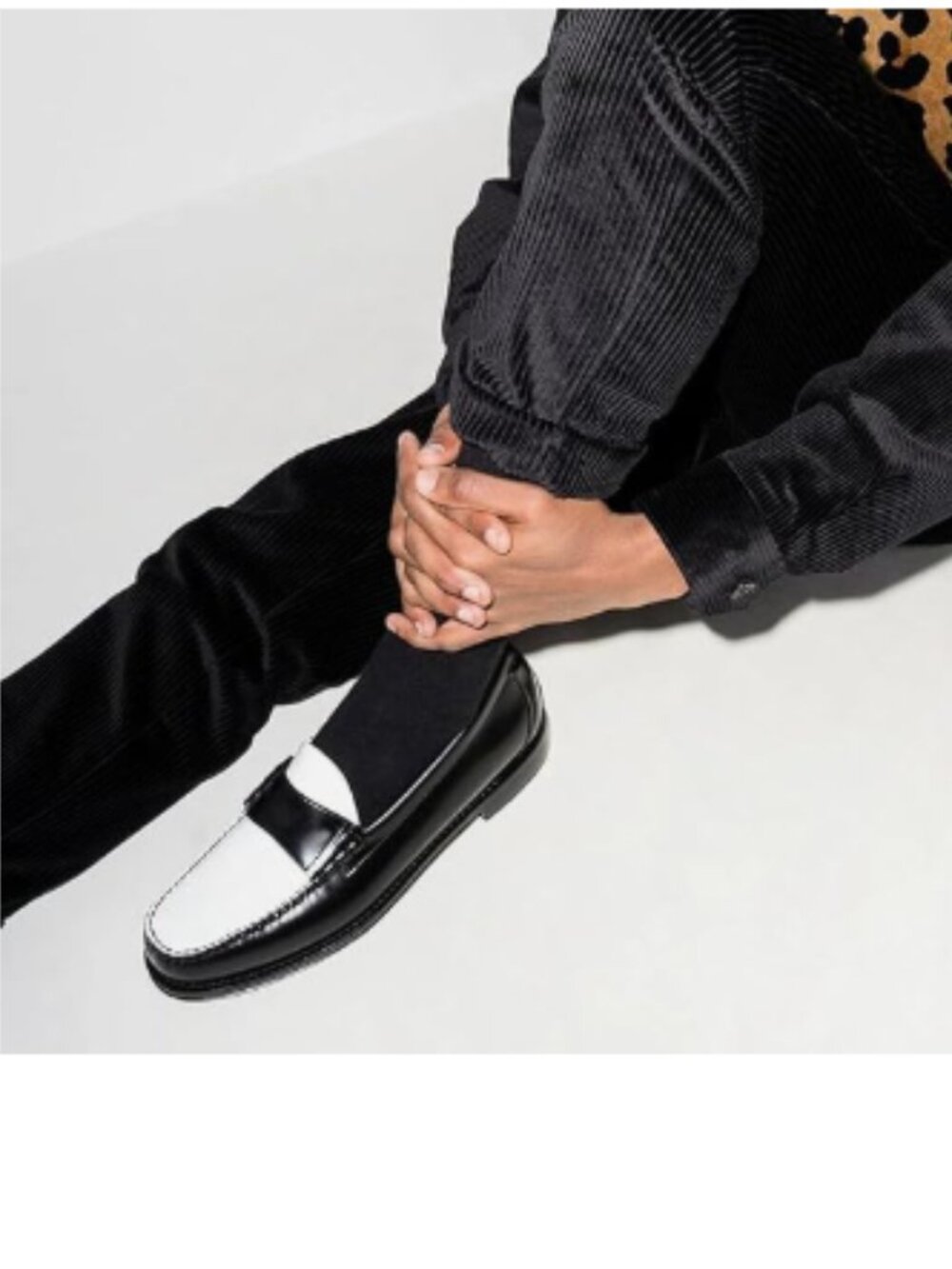 FOWT Black/White Men Stylish Round Toe Slip On Comfortable Loafers Low Heel Shoe